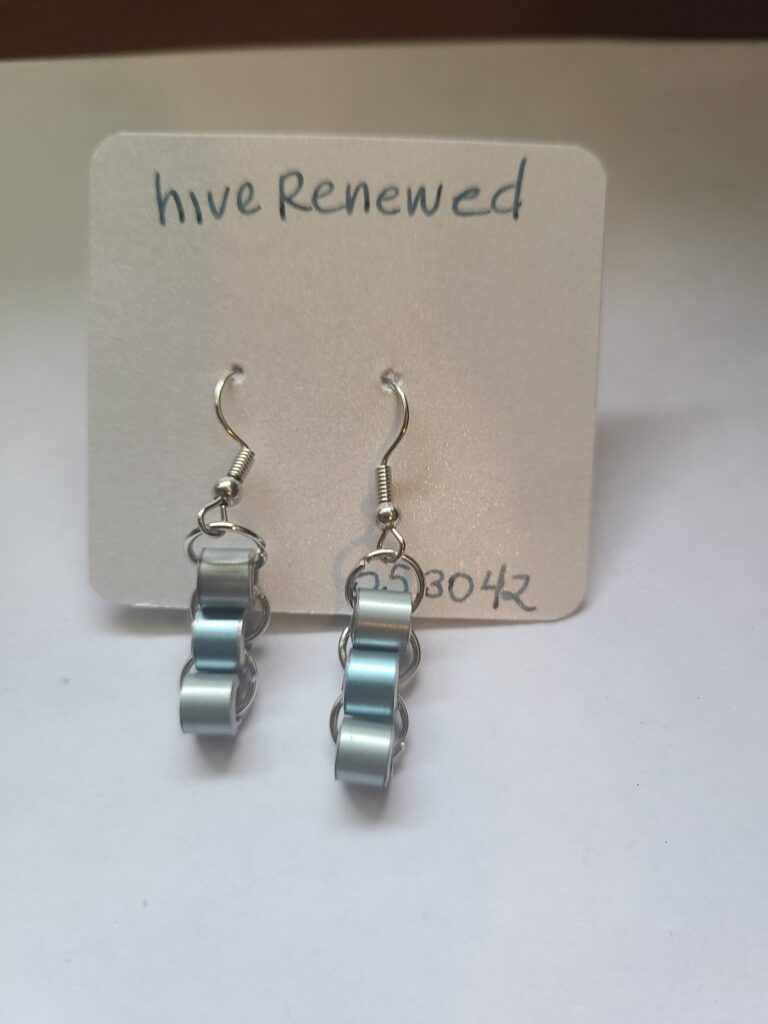 The Colorful Circular Connections Earrings - Grey and Blue - Made from Knitting Needles