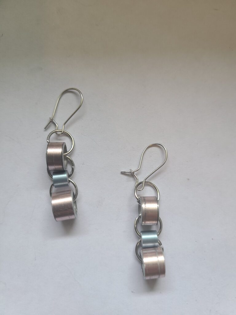 The Colorful Circular Connections Earrings - Gold and Gray - Made from Knitting Needles