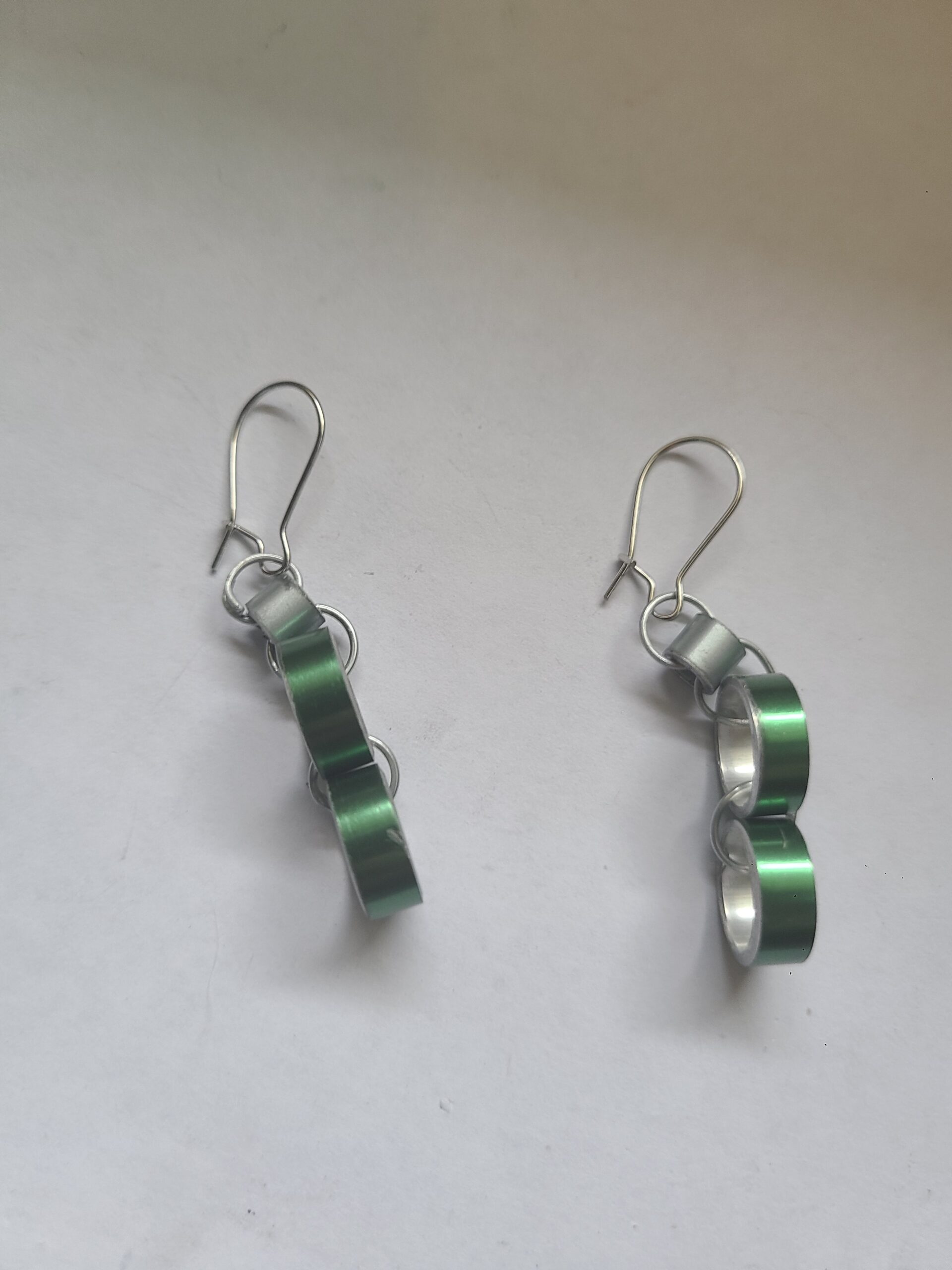The Colorful Circular Connections Earrings - Green and Gray - Made from Knitting Needles