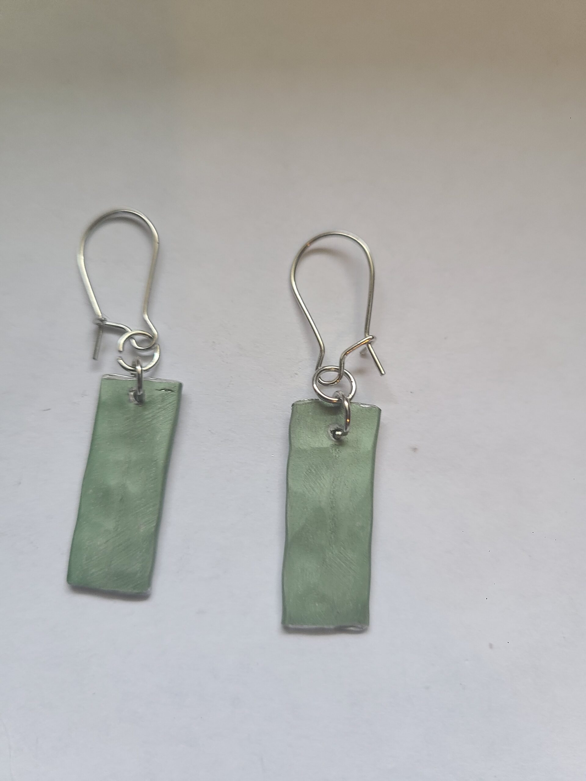 Long Dangle Single Earrings - Green - Made from Knitting Needles