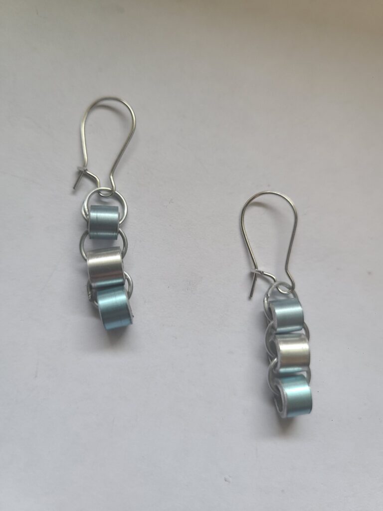 The Colorful Circular Connections Earrings - Blue and Silver - Made from Knitting Needles
