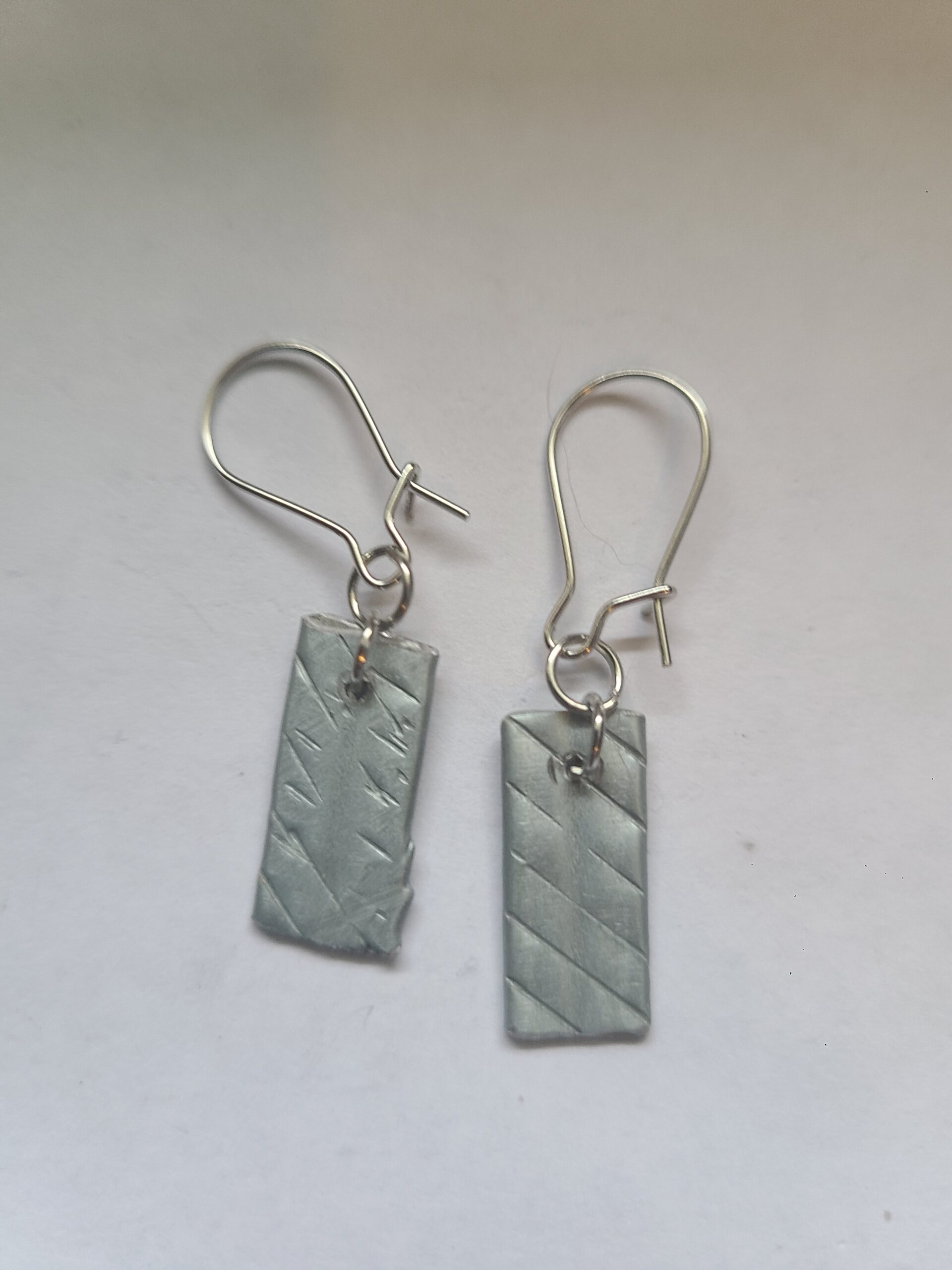 Long Dangle Single Earrings - Gray- Made from Knitting Needles
