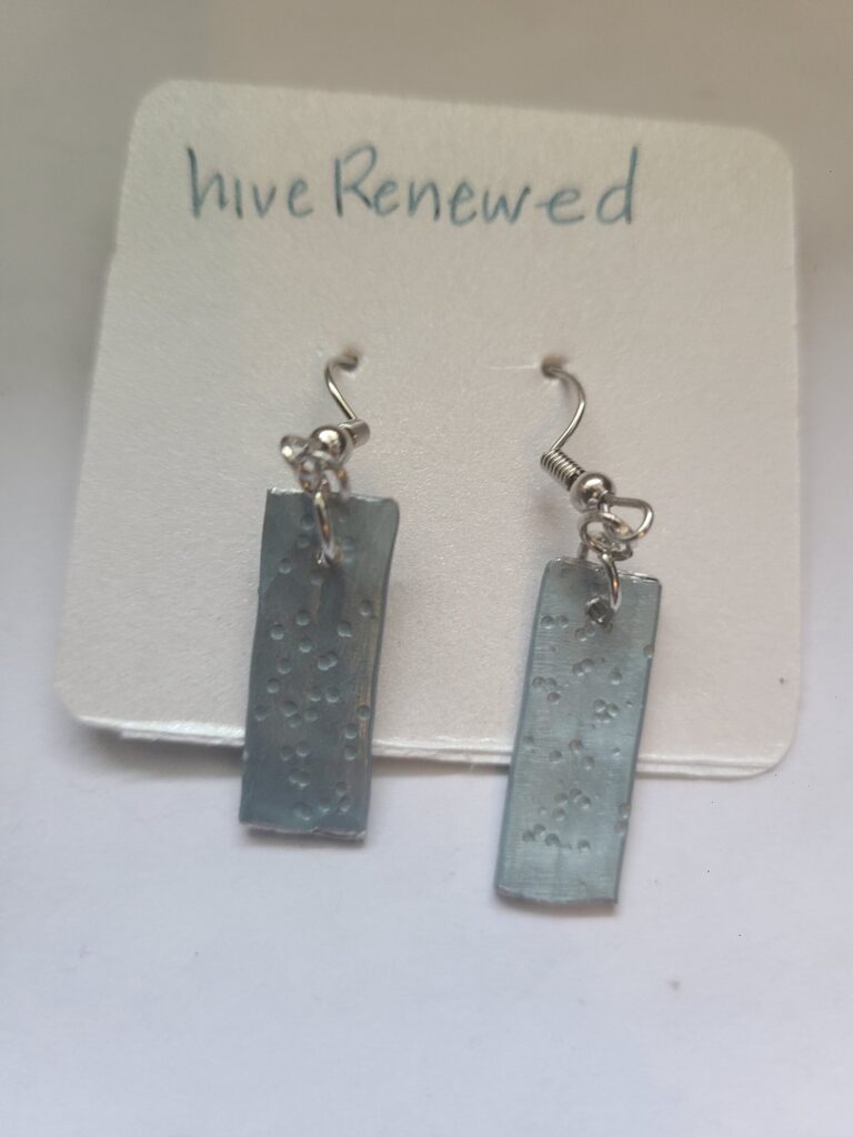 Long Dangle Single Earrings - Blue - Made from Knitting Needles